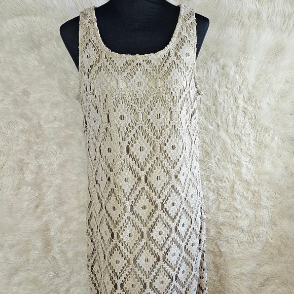 Chico's Women's Beige Lace Crochet Maxi Sleeveless Dress Size 2 - Picture 1 of 10